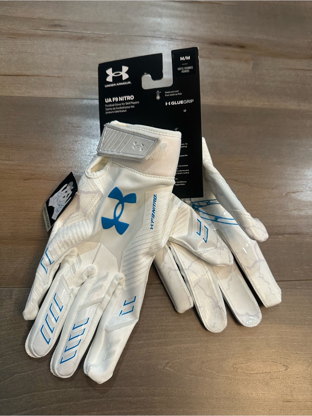Under Armour White and Blue UA F9 Nitro Football Gloves